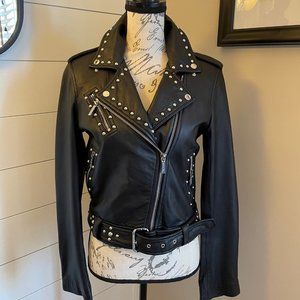 Michael Kors Studded Leather Biker Jacket Like New